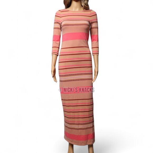 Torn by Ronny Kobo Striped Knit Bodycon Maxi Dress Boatneck Stretch Size XS - Picture 3 of 12